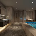 Luxury SPA Sauna Interior Design With Marble Walls Plunge Pool And Modern Vanity
