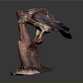 Eagle Sculpture Perched on Tree Stump With Detailed Artistic Design and Realistic Appearance 3d model