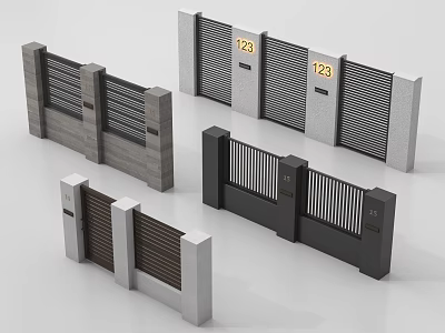 Modern Fence Designs With Slatted Panels And House Numbers For Residential Use 3d model