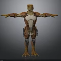 Lizard Like Humanoid 3D Model With Armor Mechanical Details And Outstretched Arms