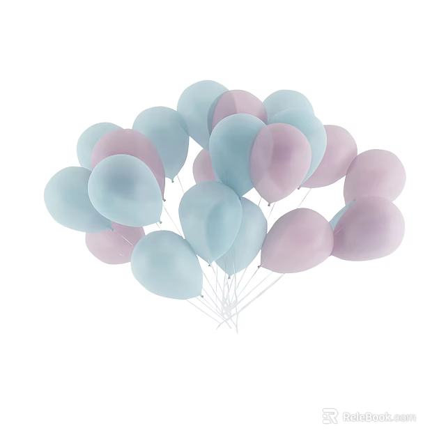 Soft Pastel Colored Balloons in Light Blue and Pink for Party Decoration 3d model 