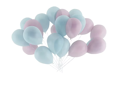 Soft Pastel Colored Balloons in Light Blue and Pink for Party Decoration 3d model