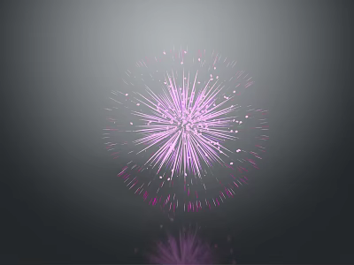 Purple Radiant Firework Display With Light Spots And Reflection On Dark Gray Background 3d model