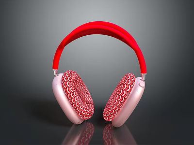 Stylish Red Headband Pink Earmuff Headphones With Knitted Texture Design And Modern Look 3d model