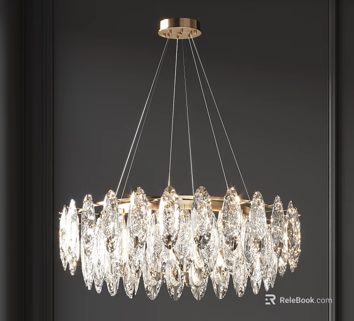 Elegant Modern Crystal Chandelier With Hanging Crystal Pendants And Gold Frame 3d model 