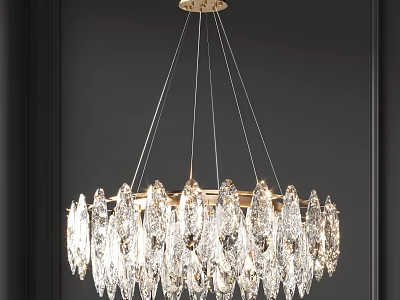 Elegant Modern Crystal Chandelier With Hanging Crystal Pendants And Gold Frame 3d model