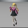 Blonde Twin Tailed Girl In Pink Sweater With Black Skirt And Little White Rabbit Companion