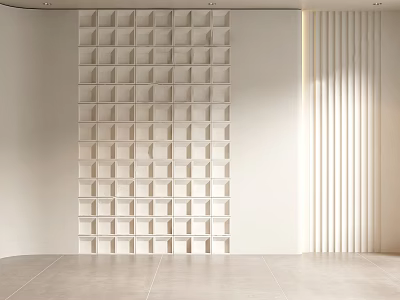 Cream White Modern Minimalist Background Wall With Left Cubic Grid And Right Vertical Stripe Design 3d model