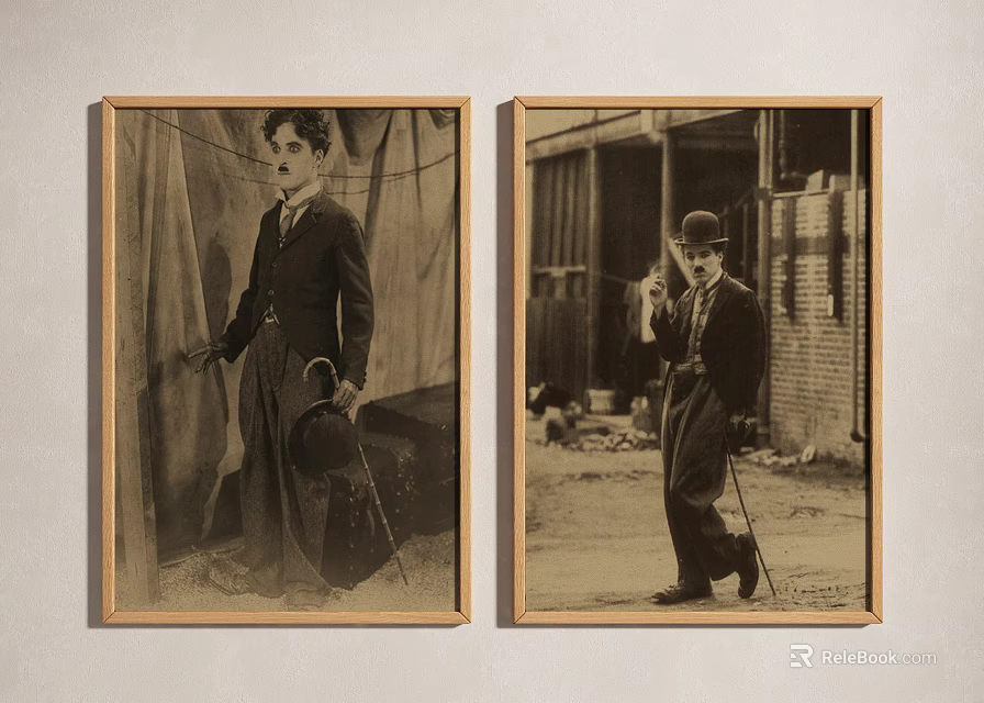 Portrait Paintings of Vintage Men in Suits with Hats Canes Against Curtain Brick Wall 3d model 