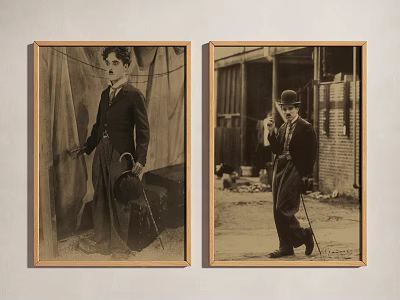 Portrait Paintings of Vintage Men in Suits with Hats Canes Against Curtain Brick Wall 3d model