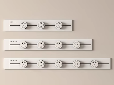 Sleek Modern White Switch Panel With Multiple Sockets For Home Electrical Setup 3d model