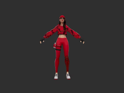 Female Game Movie Character In Red Plaid Top Tight Pants Cap Black Gloves White Shoes 3d model