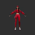 Female Game Movie Character In Red Plaid Top Tight Pants Cap Black Gloves White Shoes