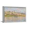 Scenic Landscape Painting of Beach with Sandy Shore Boats People Calm Sea and Sky