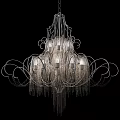 Elegant Chandelier With Intricate Metal Frame Curved Lines Crystal Tassels And Decorative Design