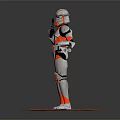 Armored Character In Red Gray Armor Holding Weapon Standing On Detailed Base