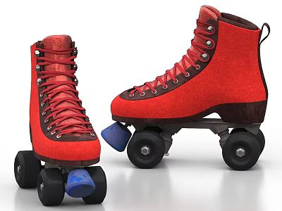 Red High Top Roller Skates With Laced Design And Black Wheels For Skating 3d model