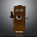 Vintage Wooden Telephone Classic Electronic Appliance with Rotary Dial and Handset