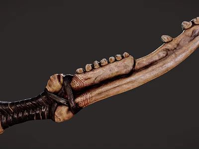 Intricate Carved Bone Weapon Knife With Blade Protrusions And Wrapped Leather Handle 3d model