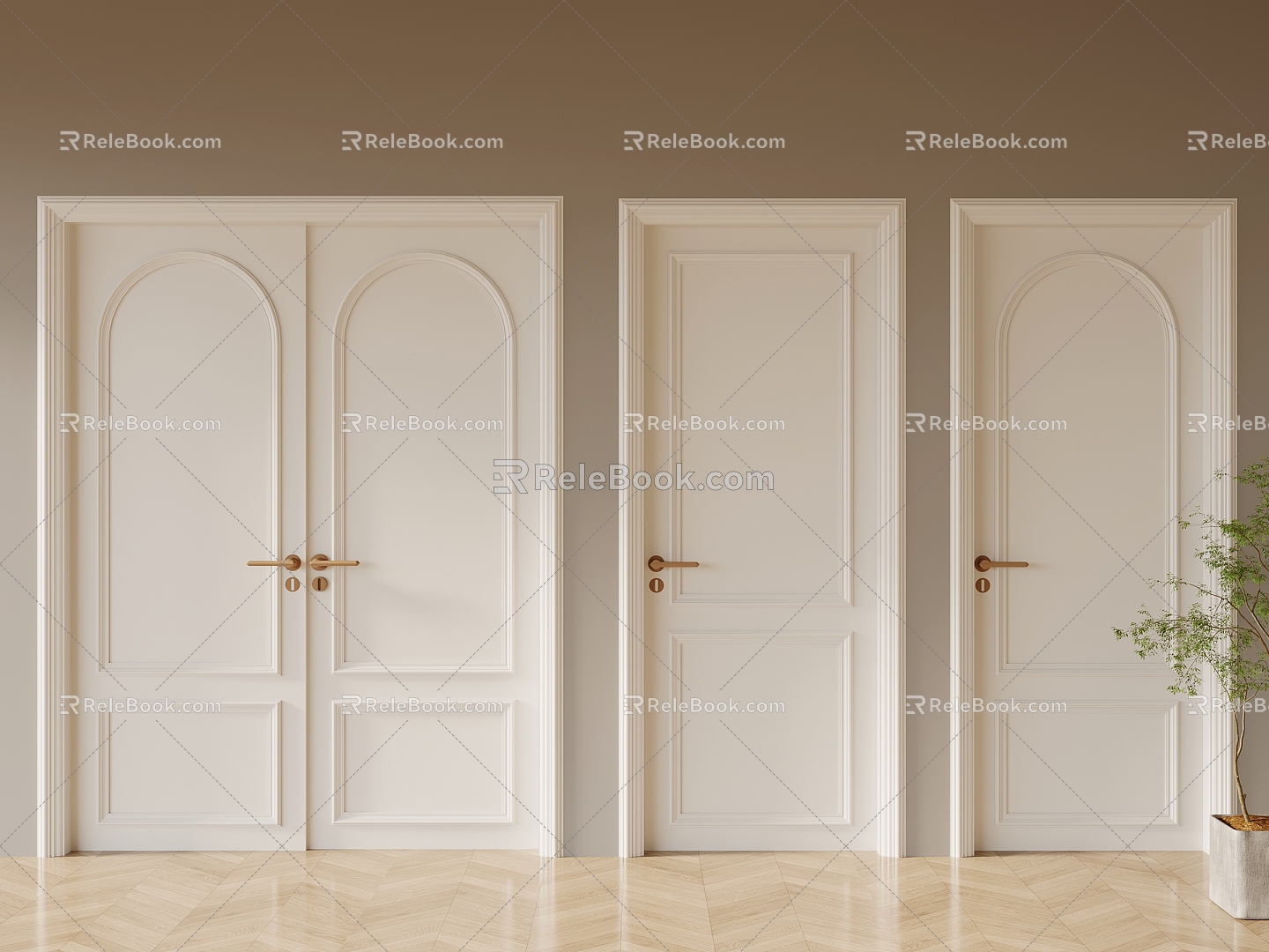 French Cream Style Wooden Door Single Door Double Door 3d model