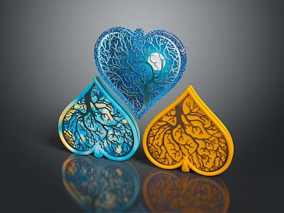 Fashion Clothing Accessories With Blue Yellow Heart Leaf Shaped Decorative Pins 3d model