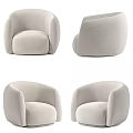 Beige Accent Chair Upholstered in Soft Bouclé Fabric with Rounded Design and Armrests