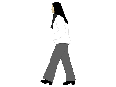 Game and Movie Female Character With Long Hair White Top Gray Pants Walking Side View 3d model