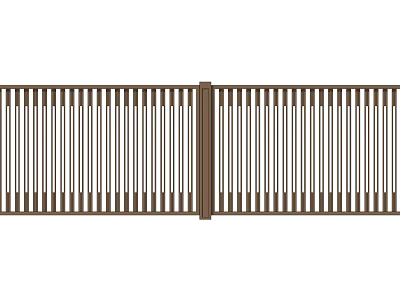 Brown Wooden Fence With Vertical Slats Modern Design And Connecting Posts 3d model