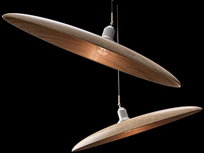 Modern Wooden Oval Shaped Pendant Lights Hanging In Pair With Warm Illumination 3d model
