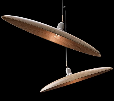 Modern Wooden Oval Shaped Pendant Lights Hanging In Pair With Warm Illumination 3d model