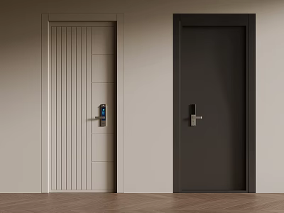 Modern Double Doors In Beige And Dark Gray With Vertical Panels And Solid Surface 3d model