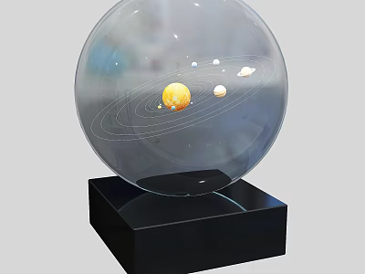 Decorative Ornament Set with Transparent Globe Featuring Planets and Orbits on Black Base 3d model