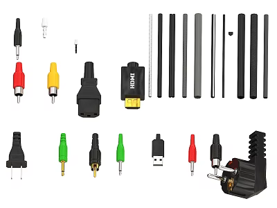 Electronic Connectors And Cables With Various Types Different Colors HDMI Ports And Power Plugs 3d model
