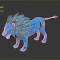 Futuristic Blue Mechanical Lion With Geometric Mane And Reflective Metallic Surface