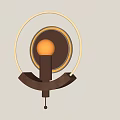 Modern Wooden Wall Lamp with Metal Ring Design and Illuminated Light Fixture