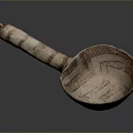 Hand Carved Ceramic Sculptural Piece With Long Handle And Geometric Patterns