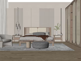 Nordic Background Double Bed Home Bedding Sofa Combination 3d model
