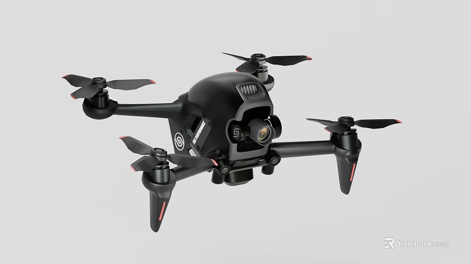Black Drone With Camera And Four Propellers 3d model