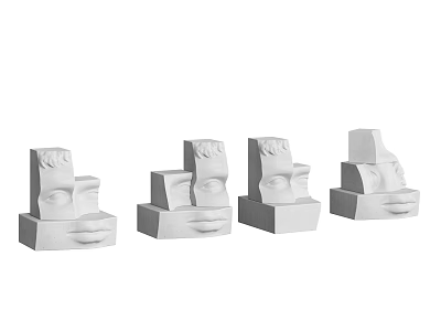 White Ceramic Vessels With Abstract Face Design And Geometric Stacked Sculptural Shapes 3d model