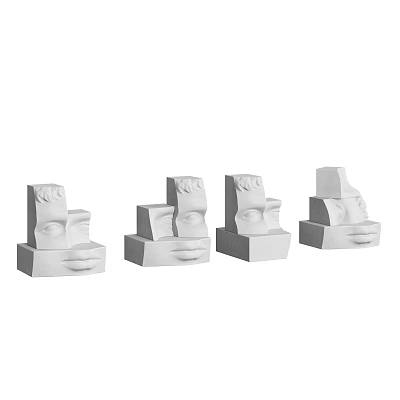 White Ceramic Vessels With Abstract Face Design And Geometric Stacked Sculptural Shapes 3d model