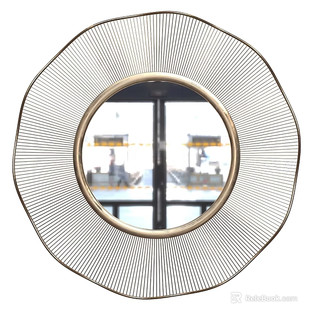 Contemporary Decorative Wall Mirror With Radial Lines Gold Frame And Modern Design 3d model 