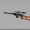 Detailed Metallic Weapon Rifle With Scope And Red Orange Accents On Reflective Surface