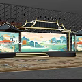Traditional Chinese Stage With Ancient Architecture Background Illuminated Lighting And Ornate Decorations