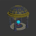 Ornate Pavilion Featuring Blue Dome Golden Decorations Blue Pillars And Glowing Orb On Circular Base