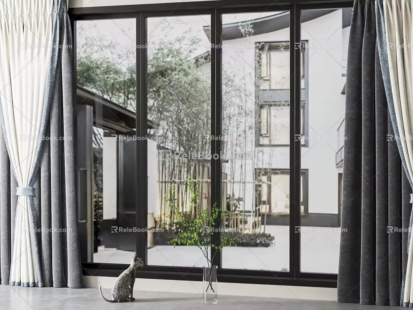 modern floor-to-ceiling windows 3d model