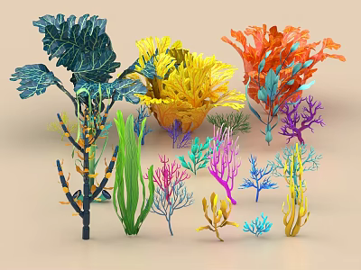 Colorful Flowers And Plants With Blue Yellow Orange Purple Pink Green Hues And Diverse Shapes 3d model