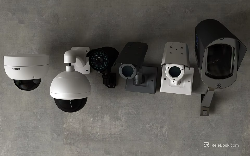 Security Surveillance Cameras Various Types Including Dome Bullet and PTZ Models 3d model 
