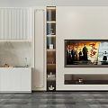 Modern Minimalist TV Wall Design With White Storage Cabinets And Built-in TV