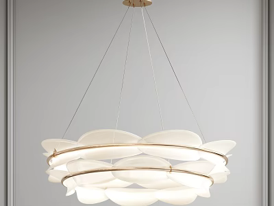 Elegant Multi Layered Chandelier Featuring Petal Shaped White Shades and Golden Frame 3d model