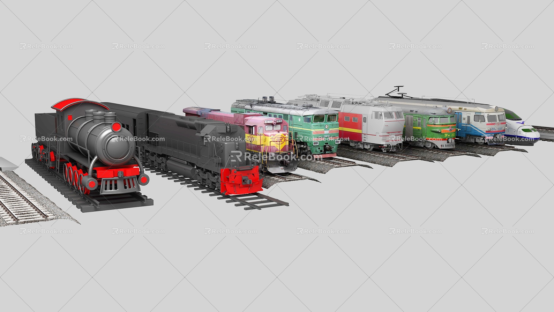 train steam train diesel locomotive electric locomotive high-speed train high-speed rail green leather train high-speed rail light rail car locomotive 3d model